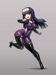  bodysuit boots breasts commentary_request covered_nipples elbow_gloves gloves habit kamori_sayaka large_breasts latex long_hair nun open_mouth original purple_eyes purple_hair rindou_(radical_dream) skin_tight solo thigh_boots thighhighs thighs 