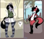  2017 3_toes absurd_res anthro biped black_hair black_nose black_tail bottomwear breasts canine chest_tuft cigarette clothed clothing colored_sketch detailed_background dipstick_ears dipstick_tail dirty_scoundrel dirtyscoundrel duo featureless_breasts featureless_crotch female flat_chested fox fully_clothed fur gloves_(marking) green_clothing green_topwear grey_clothing grey_legwear hair hi_res legwear mammal markings multicolored_clothing multicolored_ears multicolored_fur multicolored_legwear multicolored_tail multicolored_topwear multiple_images nude purple_ears purple_eyes purple_fur red_ears red_fur red_tail rory_(dirtyscoundrel) signature sketch skirt smoking socks_(marking) standing striped_clothing striped_legwear stripes toes topwear tree tuft two_tone_clothing two_tone_ears two_tone_legwear two_tone_tail two_tone_topwear white_bottomwear white_clothing white_fur white_skirt wolf 