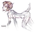  2002 all_fours anthro breasts brown_hair canine female hair hazard mammal nipples nude short_hair simple_background solo transformation white_background wolf 