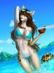  anthro bikini breasts clothed clothing elvofirida eyewear feline female looking_at_viewer mammal nipple_bulge solo standing sunglasses swimsuit 