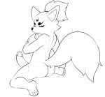  anthro barefoot black_and_white butt canine digital_drawing_(artwork) digital_media_(artwork) dripping erection eroborus fox humanoid_penis kitsune_(ero) kneeling line_art looking_at_penis looking_back lube male mammal monochrome nude penis plantigrade rear_view solo spread_legs spreading 