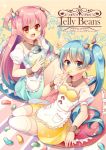  :d apron bangs blue_eyes blue_hair blush breasts brown_eyes brown_ribbon candy closed_mouth collarbone commentary_request detached_collar engrish eyebrows_visible_through_hair fang fingernails food frilled_apron frilled_pillow frills hair_between_eyes hair_ribbon heart highres holding holding_candy holding_food jelly_bean long_hair multiple_girls open_mouth original pillow pink_hair pk_(mukasihasakana) puffy_short_sleeves puffy_sleeves ranguage ribbon shirt short_sleeves side_ponytail sidelocks skirt small_breasts smile striped striped_ribbon thighhighs two_side_up very_long_hair waist_apron white_apron white_legwear white_shirt wrist_cuffs yellow_skirt 