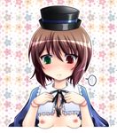  blush brown_hair doll_joints flat_chest hat heterochromia mai_(maittingu) nipples rozen_maiden short_hair solo souseiseki undressing 