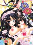  akiyama_mio alternate_costume animal_ears apron bad_id bad_pixiv_id black_hair blush breasts brown_hair cat_ears enmaided fang fukai_masa heart heart_hands heart_hands_duo k-on! large_breasts maid moe_moe_kyun! multiple_girls nakano_azusa yuri 