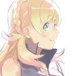  aisutabetao blonde_hair blush braid fire_emblem fire_emblem_heroes gloves green_eyes long_hair looking_at_viewer open_mouth sharena simple_background smile solo white_background 