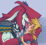  anthro big_dom_small_sub blush breath_of_the_wild close-up clothed clothing drooling french_kissing hair human human_on_anthro humanoid hylian interspecies kissing link male male/male mammal manly marine muscular nintendo nude one_eye_closed open_mouth saliva sharp_teeth shirt sidon_(zelda) size_difference slit_pupils smile tears teeth the_legend_of_zelda tongue tongue_out ungulatr video_games yellow_eyes zora 