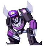  2018 alien autobot cybertronian digital_media_(artwork) facial_hair goatee hat hi_res hot_rod humanoid living_machine machine male mario_bros mustache nintendo not_furry open_mouth ovacalix purple_eyes robot shattered_glass smile solo standing teeth transformers vehicle video_games waluigi wheels 