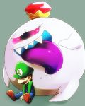  ambiguous_gender bakudanarare bioluminescence boo_(species) duo ghost glowing green_background human king_boo luigi luigi&#039;s_mansion male mammal mario_bros nintendo not_furry saliva simple_background size_difference spirit video_games 