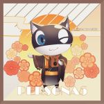  animal cat flower flower_background japanese_outfit morgana_(persona_5) no_humans persona_5 solo traditional_clothes wink 