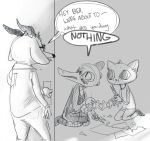  2017 ambiguous_gender ankh antelope anthro bea_(nitw) blush cat clothed clothing crocodile crocodilian dialogue dress embarrassed english_text feline female group hi_res horn jackie_(nitw) lizard mae_(nitw) mammal night_in_the_woods nobby_(artist) paper paper_doll reptile scalie scissors speech_bubble text 