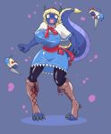 2017 alice_margatroid anthro big_breasts blonde_hair breasts clothing doll dragon dress female footwear grey_background group hair helixjack horn looking_at_viewer nipple_bulge shoes simple_background standing touhou transformation 