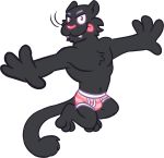  anthro barefoot briefs clothed clothing feline goronic male mammal panther pink_underwear simple_background teeth tongue topless underwear white_background 