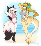  andogg bikini blep blonde_hair bow_tie breasts canine claws clothing dog duo female female_bulge fish fluffy fur grin hair lipstick long_hair long_tail looking_at_viewer makeup mammal marine sashi-chan shark smile spandex swimsuit tight_clothing tongue tongue_out white_fur wide_hips yellow_eyes yellow_skin 