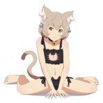  :3 animal_ears bell bell_choker between_legs cat_ears cat_lingerie cat_tail choker commentary eyebrows_visible_through_hair felix_argyle hair_ribbon hand_between_legs hands_on_ground highres light_brown_hair lingerie looking_at_viewer meme_attire navel orange_eyes otoko_no_ko re:zero_kara_hajimeru_isekai_seikatsu ribbon shadow short_hair showers-u simple_background sitting smile spread_legs tail thick_eyebrows underwear underwear_only wariza white_background 