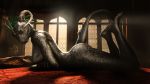  3d_(artwork) argonian bed breasts digital_media_(artwork) feathers female horn looking_at_viewer lying muetank nipples nude reptile scalie skyrim solo source_filmmaker sunset the_elder_scrolls video_games window 