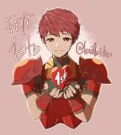  armor artist_name brown_background copyright_name fingerless_gloves fire_emblem fire_emblem_echoes:_mou_hitori_no_eiyuuou gloves heart highres lavillardia lukas_(fire_emblem) male_focus red_eyes red_hair simple_background solo 