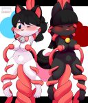  2015 anime anthro bell black_fur blue_eyes blush bow_tie breast_milking breasts collar digital_media_(artwork) duo feline female fur hair hi_res kloudmutt lactating mammal nilapony nipples paws penetration sanrio sex show_by_rock!! tentacles vaginal vaginal_penetration white_fur 