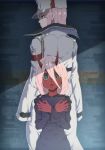  :o aqua_eyes armband back-to-back black_nails cowboy_shot darling_in_the_franxx dual_persona fingernails hair_between_eyes hat height_difference holding long_fingernails long_hair long_sleeves looking_at_viewer looking_to_the_side military military_uniform multiple_girls nail_polish nandz object_hug oni oni_horns open_mouth peaked_cap pink_hair profile red_skin robe sanpaku shaded_face sleeves_past_fingers sleeves_past_wrists spoilers standing tareme time_paradox uniform white_coat white_hat zero_two_(darling_in_the_franxx) 