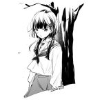  commentary_request dated flying_sweatdrops greyscale hair_ornament hairclip highres long_hair long_sleeves looking_at_viewer low_twintails messy_hair mole mole_under_eye monochrome neckerchief original parted_lips shirt skirt solo tree twintails vanilla_(miotanntann) 