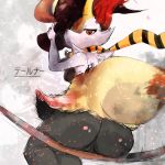  anthro big_butt black_fur braixen breasts butt canine cloud embers female fur hat inner_ear_fluff japanese_text looking_back low-angle_view mammal mostly_nude nintendo outside pok&eacute;mon pok&eacute;mon_(species) pussy rasengan red_eyes scarf sitting snow solo stick tanuk_kun text video_games white_fur witch_hat yellow_fur 