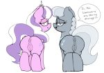  2018 anatomically_correct anatomically_correct_pussy animal_genitalia animal_pussy anus biting_lip butt cutie_mark dialogue diamond_tiara_(mlp) duo earth_pony english_text equine equine_pussy eyewear female feral friendship_is_magic glasses hair half-closed_eyes hi_res horse jewelry looking_at_viewer looking_back lyrabop mammal multicolored_hair my_little_pony necklace open_mouth pony puffy_anus pussy raised_tail rear_view silver_spoon_(mlp) simple_background smile take_your_pick teeth text tongue two_tone_hair white_background 