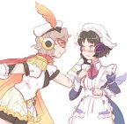  alternate_costume apron belt bike_shorts black_hair blush brown_hair cape collared_dress domino_mask embarrassed enmaided epaulettes flying_sweatdrops frilled_skirt frills hat hat_feather juliet_sleeves kohinata_miku long_sleeves maid maid_cap maid_dress mask multiple_girls orange_cape orange_eyes orange_frills puffy_sleeves red_cape senki_zesshou_symphogear senki_zesshou_symphogear_xd_unlimited short_sleeves skirt smile tachibana_hibiki_(symphogear) wall_slam white_frills white_hat yancon yuri 