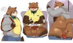  2018 autograph blush canine clothing eyewear glasses kemono male mammal obese overweight presenting sheeporwolf simple_background solo standing steam sweat tanuki undressing white_background 