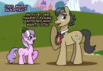  2018 anirichie crown cutie_mark dialogue diamond_tiara_(mlp) duo earth_pony english_text equine female feral filthy_rich_(mlp) friendship_is_magic hair horse male mammal my_little_pony outside pony text tiara 