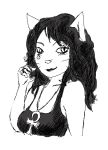  2016 5_fingers animal_humanoid ankh ankh_pendant black_and_white black_clothing black_hair black_shirt black_tank_top cat_humanoid clothing dc_comics death_(personification) death_of_the_endless eyeshadow facial_markings feline female hair humanoid jewelry makeup mammal markings monochrome necklace shirt simple_background slit_pupils smagg smile solo tank_top the_sandman white_background 