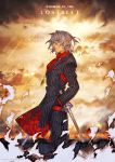  antonio_salieri_(fate/grand_order) bad_id bad_pixiv_id burning cross dated english fate/grand_order fate_(series) formal grey_hair hands_in_pockets highres medallion profile red_eyes scarf suit twinkle_twinkle_little_star twitter_username yai_(hachihito) 