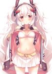  :o albino amamine animal_ears azur_lane bare_shoulders belt belt_buckle bikini_top blush breasts buckle bunny_ears cleavage covered_nipples cowboy_shot detached_sleeves eyebrows_visible_through_hair fake_animal_ears headgear laffey_(azur_lane) long_hair looking_at_viewer miniskirt navel open_clothes parted_lips pleated_skirt red_eyes remodel_(azur_lane) sidelocks skirt small_breasts solo standing stomach thighhighs twintails very_long_hair white_bikini_top white_hair white_legwear white_skirt zettai_ryouiki 