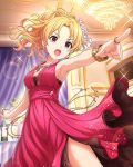  alcohol blonde_hair bracelet breasts champagne dress earrings idolmaster idolmaster_cinderella_girls jewelry kiryuu_tsukasa_(idolmaster) long_hair medium_breasts nail_polish necklace official_art pink_dress pink_nails purple_eyes ring wavy_hair 