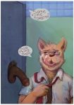  2018 anthro balls bathroom blush boss canine clothed clothing cum dialogue digital_media_(artwork) dog duo english_text erection eyebrows fur glory_hole graffiti hi_res humanoid_penis male male/male mammal necktie open_mouth oral owo partially_retracted_foreskin penis public public_restroom sex smaller_version_at_source smile text tongue tongue_out trashtail uncut unprofessional_behavior work 