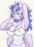 2018 awake bed_head big_breasts breasts cleavage clothed clothing equine female flicker-show friendship_is_magic hair horn mammal messy_hair my_little_pony nipple_bulge solo twilight_sparkle_(mlp) winged_unicorn wings 