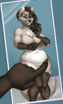  2018 absurd_res anthro belly black_nose blithedragon blue_eyes breasts canine cellphone chest_tuft digital_media_(artwork) female hair heterochromia hi_res holding_object holding_phone inner_ear_fluff mammal mirror mirror_selfie navel one_finger_challenge phone red_eyes selfie smile solo tuft voluptuous 