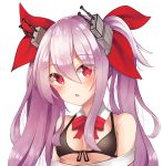  :o absurdres azur_lane bangs bow breasts collar fang hair_between_eyes hair_bow hair_ornament highres kimchanil long_hair looking_at_viewer open_mouth red_eyes silver_hair small_breasts solo twintails vampire_(azur_lane) 