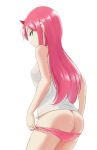  arms_at_sides ass back bangs bare_arms bare_shoulders breasts closed_mouth covered_nipples cowboy_shot darling_in_the_franxx eyebrows_visible_through_hair from_behind gan-viking green_eyes highres holding holding_panties horns legs_together long_hair looking_at_viewer looking_back panties panty_pull pink_hair pink_panties pulled_by_self see-through shirt sidelocks sideways_glance simple_background sleeveless sleeveless_shirt small_breasts solo standing straight_hair underwear undressing white_background white_shirt zero_two_(darling_in_the_franxx) 