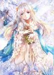  anastasia_(fate/grand_order) bangs blue_eyes cape crown doll dress eyebrows_visible_through_hair fate/grand_order fate_(series) hairband highres holding jewelry long_hair looking_at_viewer mini_crown mutang ribbon royal_robe silver_hair solo very_long_hair 