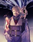  blonde_hair collar commentary_request facial_hair fate/grand_order fate_(series) floating fou_(fate/grand_order) gloves goldorf_musik kuronoiparoma long_sleeves magic mustache on_shoulder short_hair upper_body white_gloves 