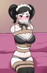  1girl bdsm bondage bra breasts gag jam-orbital kawakami_sadayo panties persona persona_5 solo underwear 