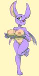  anthro bat big_breasts big_ears breast_rest breasts erect_nipples female glass laylee mammal mightyworld nipples one_eye_closed playtonic_games purple_skin pussy red_nose serving_platter solo standing wings wink yooka-laylee 