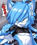 &lt;3 bangs blue_fur clothed clothing ear_tuft emo f-sonic feathers fur gun handgun hedgehog long_tail looking_at_viewer male mammal pistol ranged_weapon skimpy skull solo sonic_(series) tuft weapon white_fur wings yellow_eyes 
