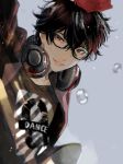  black_eyes black_hair glasses grin headphones kurusu_akira looking_at_viewer male_focus open_mouth persona_5 sageo_yn short_hair smile solo teeth 