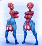  2017 abs alien balls ber00 big_balls big_breasts black_eyes blue_skin breasts butt clitoris crossed_arms digital_media_(artwork) earless freckles h&#039;el herm hi_res huge_balls humanoid intersex looking_at_viewer model_sheet multicolored_skin muscular noseless not_furry nude pinup pose pussy red_skin ruta side_boob simple_background solo standing tattoo two_tone_skin ultigonian 