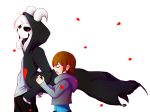  &lt;3 2016 4:3 ambiguous_gender anthro asriel_dreemurr black_sclera boss_monster caprine clothed clothing coat digital_media_(artwork) duo eyes_closed fur goat human mammal open_mouth pants protagonist_(undertale) red_eyes shirt simple_background trandafilov undertale video_games white_background white_fur 