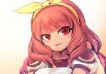  blush celica_(fire_emblem) dress earrings fire_emblem fire_emblem_echoes:_mou_hitori_no_eiyuuou highres jewelry long_hair looking_at_viewer nakabayashi_zun red_eyes red_hair smile solo tiara younger 