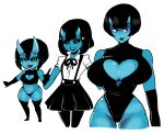  &lt;3 big_breasts black_hair black_lips blue_skin breasts cleavage clothed clothing demon dwps female hair horn imp monster_girl_(genre) not_furry rubber school_uniform short_hair skirt small_breasts smile thick_thighs uniform wide_hips 