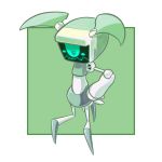  1_arm 1_eye 2015 3_legs blush digital_drawing_(artwork) digital_media_(artwork) female green_background green_body hand_on_hip hi_res high-angle_view kaikoinu machine my_life_as_a_teenage_robot nickelodeon not_furry pigtails robot simple_background solo white_body xj-6 