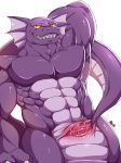  abs animal_genitalia barazoku biceps bna_v5 claws genital_slit looking_at_viewer male manly muscular navel nude pecs pose purple_skin reptile scalie semi-anthro sharp_claws sharp_teeth simple_background slit slit_juice slit_pupils smile snake solo spread_slit teeth triceps white_background yellow_eyes 