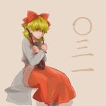  bangs blonde_hair bow closed_mouth collared_shirt erhu frown hair_bow hands_up holding holding_instrument instrument long_skirt long_sleeves red_bow red_skirt satsuki_rin see-through shikido_(khf) shirt short_hair sitting skirt solo touhou white_shirt x_arms yellow_eyes 